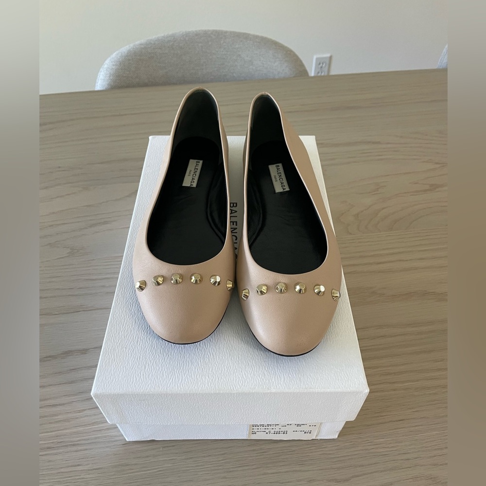 Balenciaga beige tan leather studded ballet flats size 38.5 - Picture 2 of 6